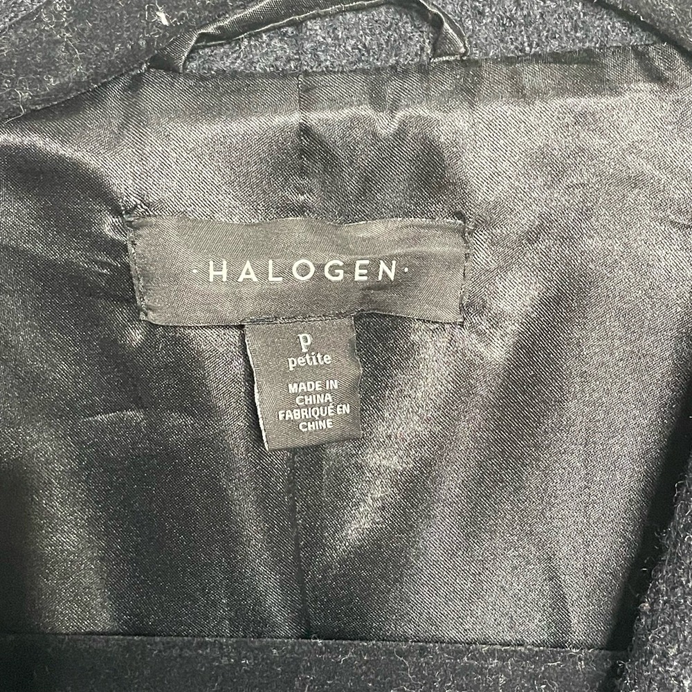 Halogen Wool Coat Jacket Mid Length‎ Asymmetrical Zip Black Petite Warm Winter S - Picture 4 of 13